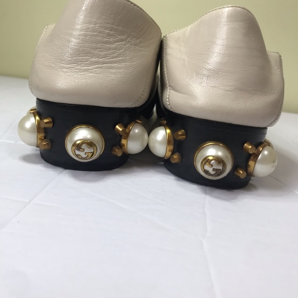 GUCCI Peyton Leather Pearl Heels Marmont GG Shoes Loafers Designer Gold Hardware - Picture 12 of 17